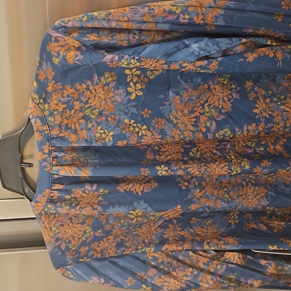 💕SKIES ARE BLUE💕Long-Sleeve Button-Down Blouse ~ Teal Mustard Print  NWT - Picture 10 of 14